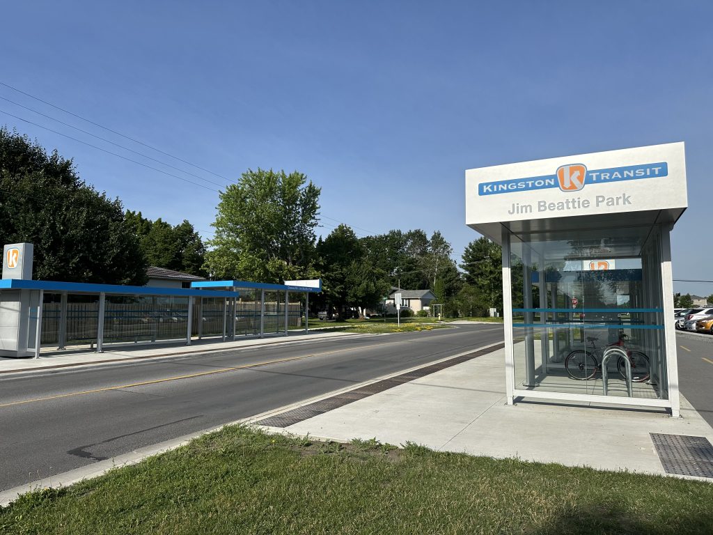 Picture of the new bus stop near Jim Beattie Park in Kingston