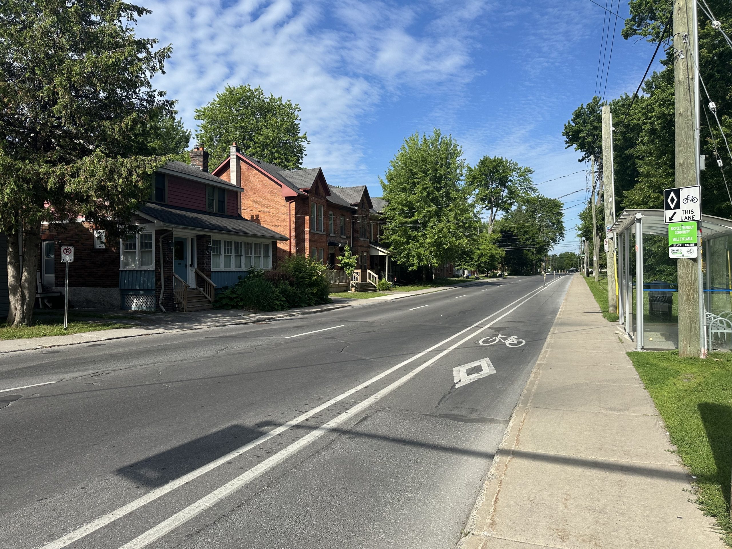 Picture of Brock street in Kingston. The road and sidewalk can be seen, where future road work will be completed.